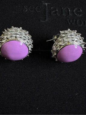 Lavender Dome Stud Earrings - Silver-Tone